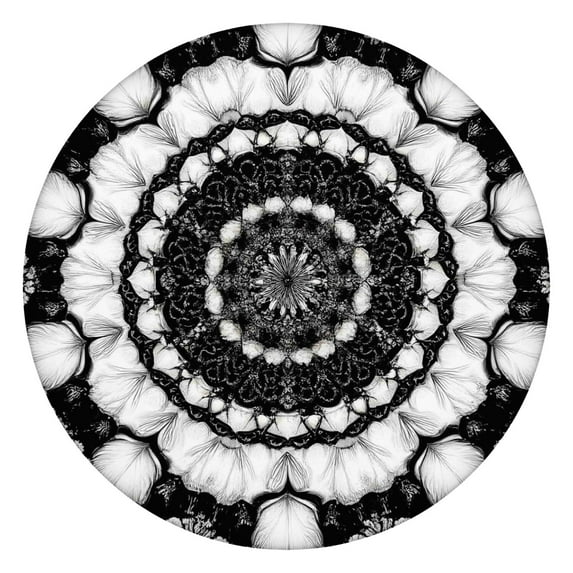 Black White Tie Dye Mandala Pattern Round Fitted Tablecloth with Elastic Edge,Dining Table Cover Waterproof,Outdoor Round Tablecloth for Camping,Dining,Indoor and Outdoor