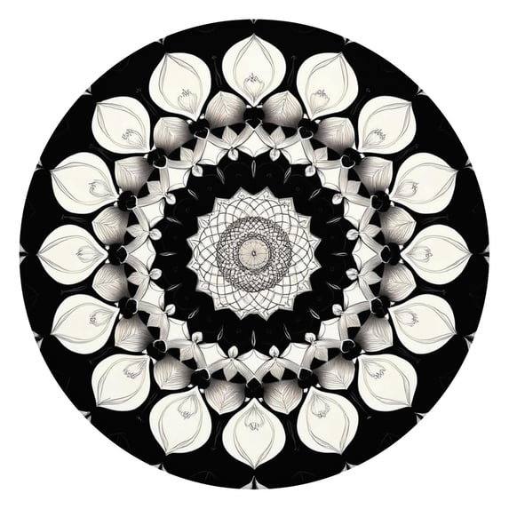 Black White Tie Dye Mandala Pattern Round Fitted Tablecloth with Elastic Edge,Dining Table Cover Waterproof,Outdoor Round Tablecloth for Camping,Dining,Indoor and Outdoor
