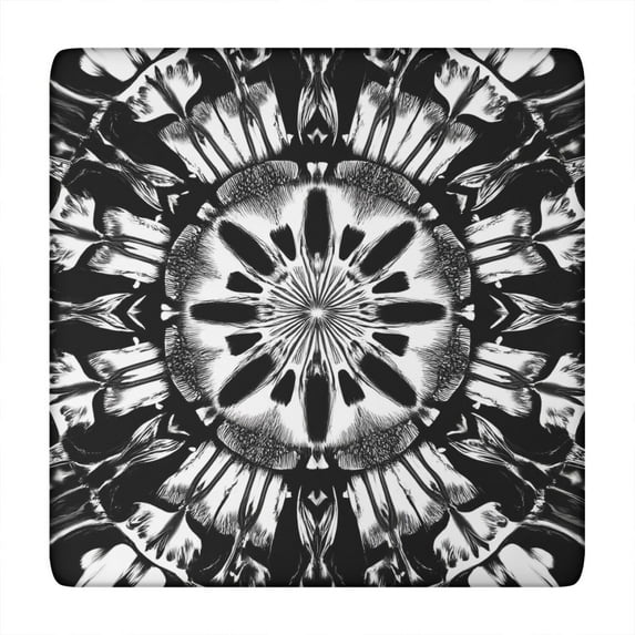 Black White Tie Dye Mandala Pattern Square Fitted Tablecloth with Elastic Edge,Square Table Cover,Washable Elastic Table Cover for Home Kitchen Party Decor 34"x34"