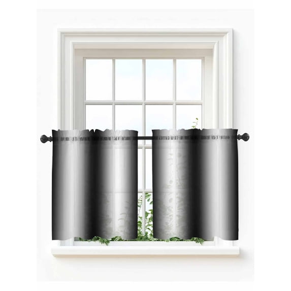 Black White Tier Curtains 24 Inch Length,Sheer Curtains for Bedroom Living Room Window Gradient Gray Monochrome Minimalist Stripe Small Half Window Kitchen Curtains & Drapes 27.5"x24" 2 Panels
