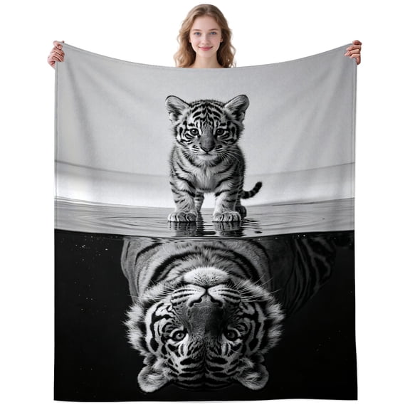Black White Tiger Blanket Gifts for Women Men Adults Tigers Lovers Cozy Plush Cool Tigers Throw Blankets for Bedding Travelling Decor Birthday Gifts 50×40 Inch