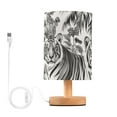 thumbnail image 1 of Black and White Tiger Jungle Table Lamp USB Bedside Desk Nightstand Lamp Printed Gifts Small Lamp Wood Base for Bedroom Living Room Kids Room College Dorm, 1 of 7
