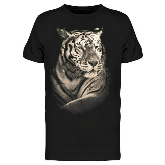 Black White Tiger Portrait  T-Shirt Men -Image by Shutterstock, Male x-Large