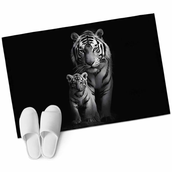 Black White Tigers Bathroom Rug Washable 2x3 Entryway Rug Non Slip Powerful Wild Animal Jungle Wildlife Front Door Mat Low Pile Indoor Doormat Throw Floor Carpet for Kitchen Bedroom Entrance