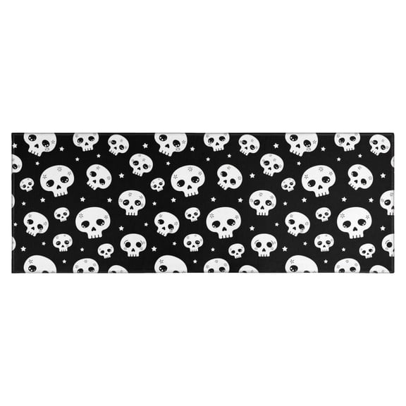 Black White Tiny Skull Pattern Kitchen Rug Mat,Kitchen Runner Rugs Non Skid Washable,Decorative Kitchen Floor Mats for Kitchen,Sink,Laundry,17"X47"