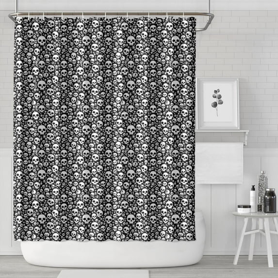 Black White Tiny Skull Pattern Shower Curtain 84"x72" ,Bathroom Decorative Shower Curtains Set with 12 Hooks,Modern Waterproof Washable Shower Curtain