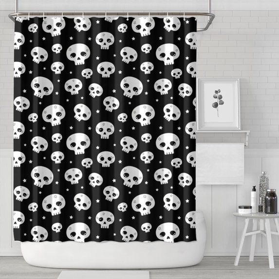 Black White Tiny Skull Pattern Shower Curtain 84"x72" ,Bathroom Decorative Shower Curtains Set with 12 Hooks,Modern Waterproof Washable Shower Curtain