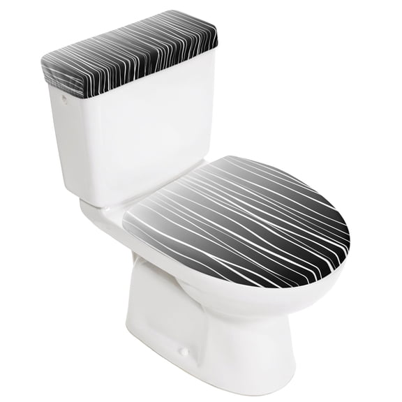 Black White Toilet Lid Cover and Toilet Tank Cover, Ombre Gradient Striped Minimalist Texture Toilet Seat Cover Set 2 Pack, Washable Stretch Toilet Covers Sets for Bathroom with Elastic Bottom
