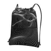 Black White Topo Earth Drawstring Backpack Water Resistant String Bag Sports Sackpack Gym Sack For Men Women
