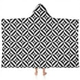 thumbnail image 1 of Black White Triangle Checkered Pattern Hooded Bath Towel，60"x35" for Ages 3 To 12 Kids, Quick Dry Lightweight Soft Microfiber Hood Beach Towel Cover Up for Kids, 1 of 7
