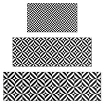 Black White Triangle Checkered Pattern Kitchen Rugs Sets Of 3,Kitchen Runner Rugs Non Skid Washable,Decorative Kitchen Floor Mats for Kitchen,Sink,Laundry,17"x30"  17"x47"   17"x59"