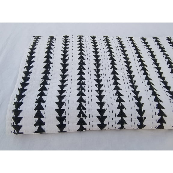 Black and White Triangle Kantha Quilt HandBlock Print Kantha Throw Indian Kantha Cotton Light Weight Quilt Summer Bedspread Quilt A And E Textiles House