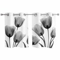 thumbnail image 1 of Black White Tulip Kitchen Curtains Small Short 39 Inch Length, Spring Greyscale Leaf Flower Plant Grommet Top Bedroom Living Room Curtains, Light Filtering Cafe Curtain Drapes 2 Panels Set 55''x39'', 1 of 9