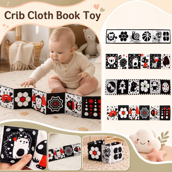 Black and White Tummy Time High Contrast Newborn Toys 0-3 Months, Soft Baby Book, Visual Stimulation Montessori Sensory Infant Toys 0-6-12 Months, Shower Gift for Boys Girls(A)
