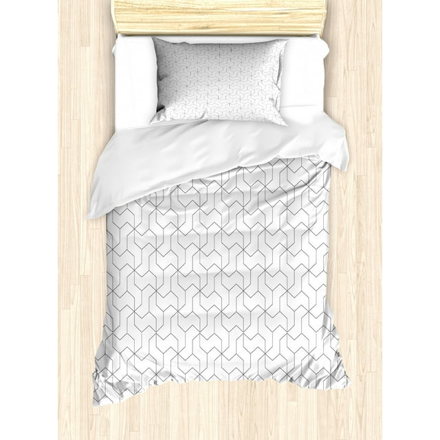 Black and White Twin Size Duvet Cover Set, Geometric Arrangement with Monochrome Design Lines and Optical Illusion, Decorative 2 Piece Bedding Set with 1 Pillow Sham, Black White, by Ambesonne