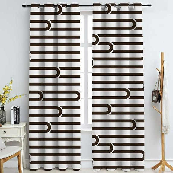 Black and White Twisted Lines Blackout Curtains, Abstract Geometric ...