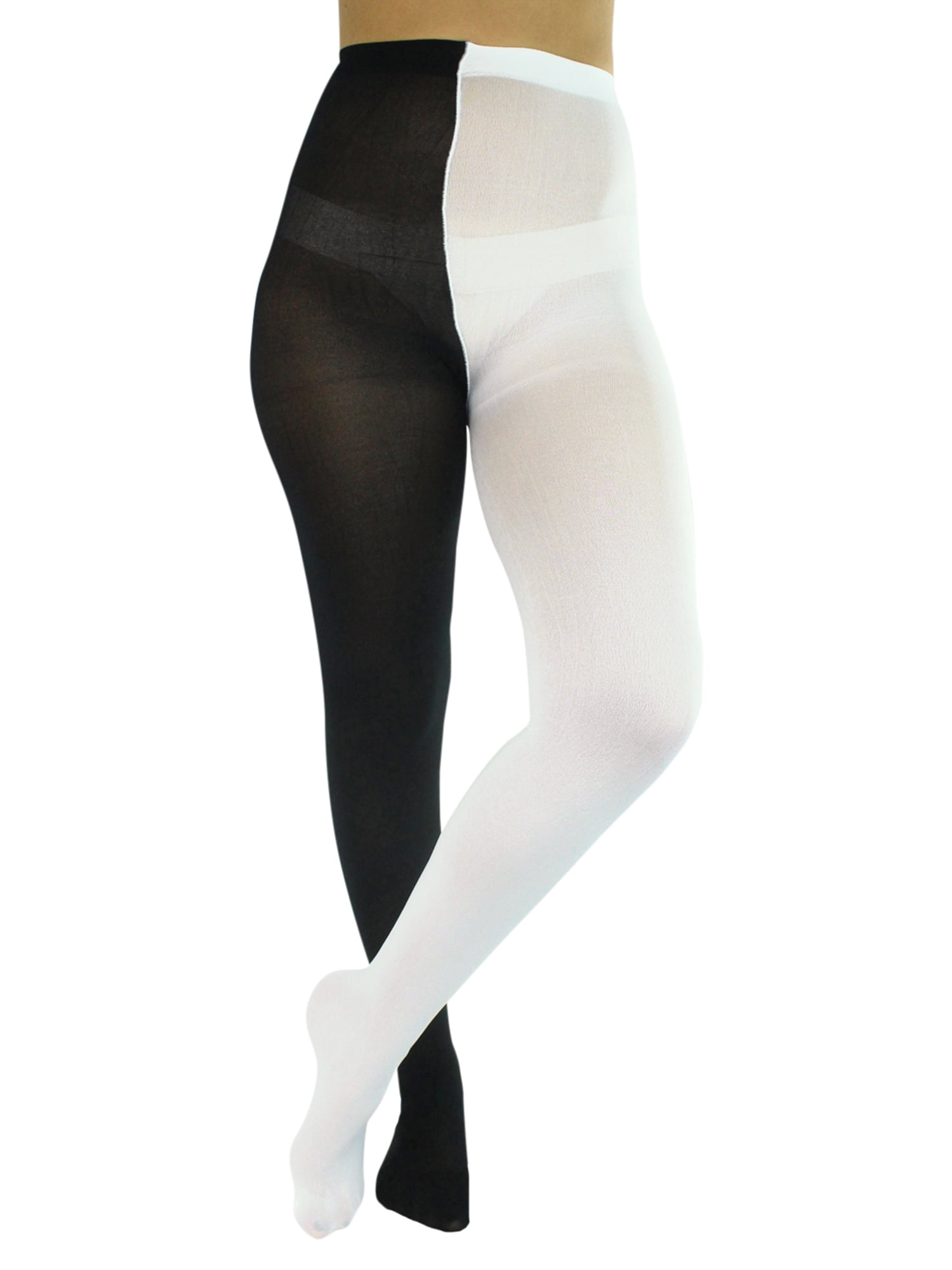 Black & White Two-Tone Jester Style Opaque Tights 