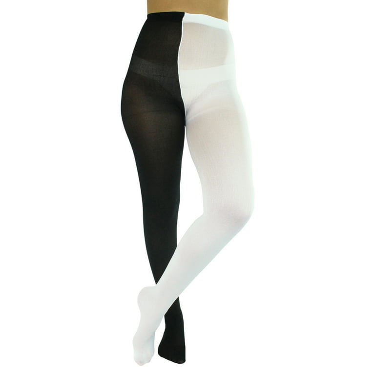 Black & White Two-Tone Jester Style Opaque Tights