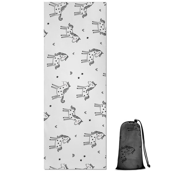 Black and White Unicorn Hot Yoga Mat Towel Non Slip for Hot Yoga - Quick-Drying Yoga Mat Cover with 4 Corner Pockets with Travel Bag - Hot Yoga Towel Non Slip Grip Moisture Wicking Sweat 70"x26"