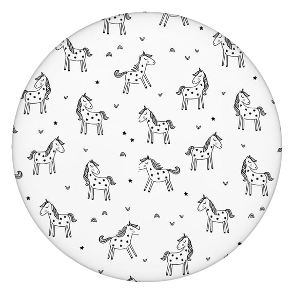 Black and White Unicorn Round Fitted Tablecloth with Elastic Edge,Dining Table Cover Waterproof,Outdoor Round Tablecloth for Camping,Dining,Indoor and Outdoor