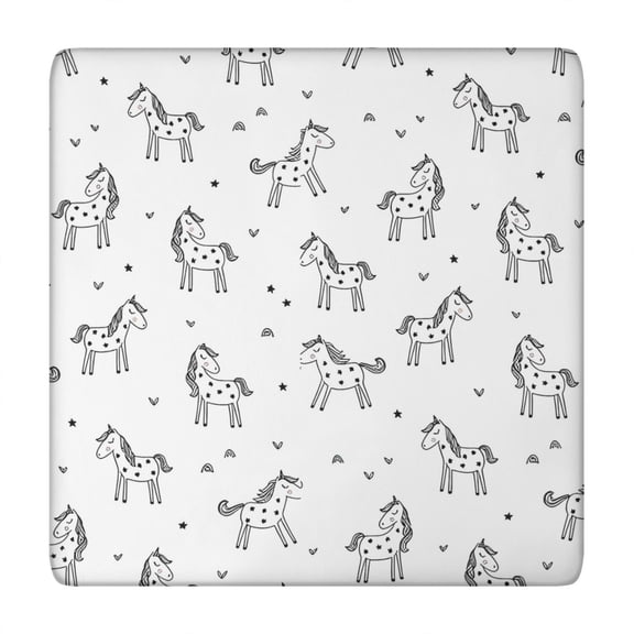 Black and White Unicorn Square Fitted Tablecloth with Elastic Edge,Square Table Cover,Washable Elastic Table Cover for Home Kitchen Party Decor 34"x34"