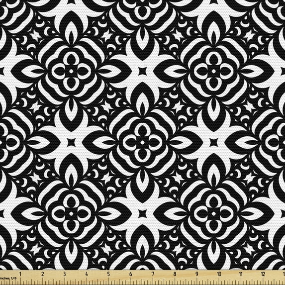 Ambesonne Black and White Fabric by the Yard Upholstery, Monochrome Details, 5 Yards, Black White