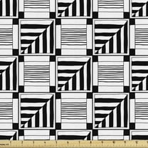 Ambesonne Black and White Fabric by the Yard Upholstery, Abstract Sqaure, 10 Yards, Black White