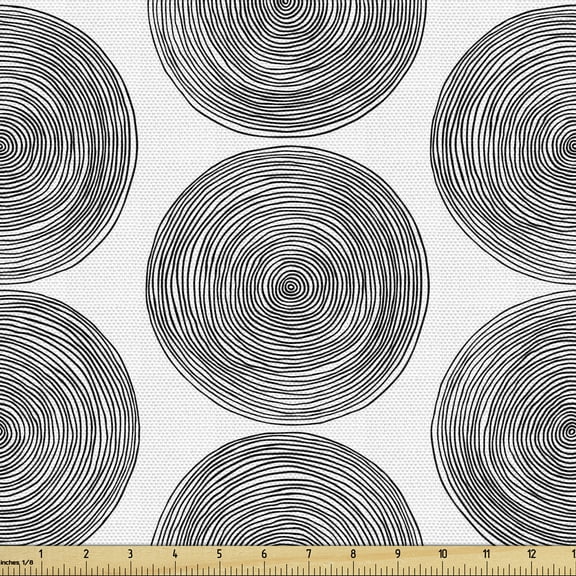 Ambesonne Black and White Fabric by the Yard Upholstery, Doodle Art Circles, 1 Yard, Black White