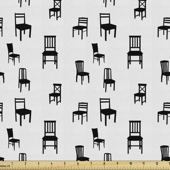 Black and White Upholstery Fabric by the Yard, Modern Art Deco Illustration with Chairs Furniture Comfort Maison Design, Decorative Fabric for DIY and Home Accents, Coconut by Ambesonne
