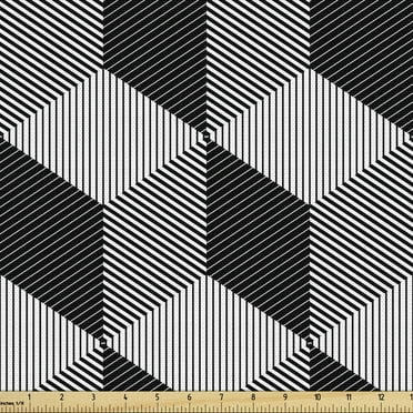 Ambesonne Black and White Fabric by the Yard Upholstery, Monochrome Cube, 2 Yards, Black and White