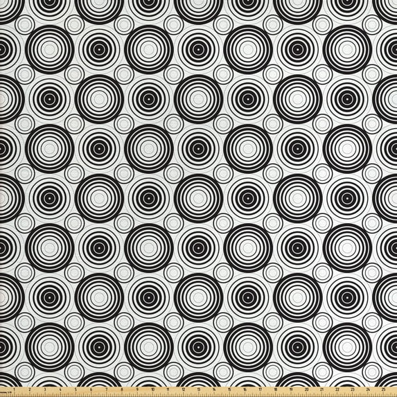 Black and White Upholstery Fabric by the Yard, Monochrome Geometric Mosaic with Circles Ring Shapes Simple Minimalist, Decorative Fabric for DIY and Home Accents, Black White by Ambesonne