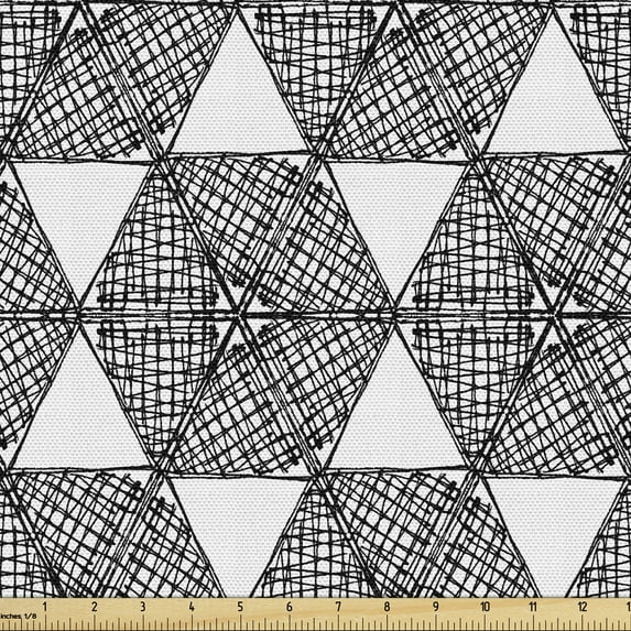 Ambesonne Black and White Fabric by the Yard Upholstery, Geometric Shape, 1 Yard, Black and White