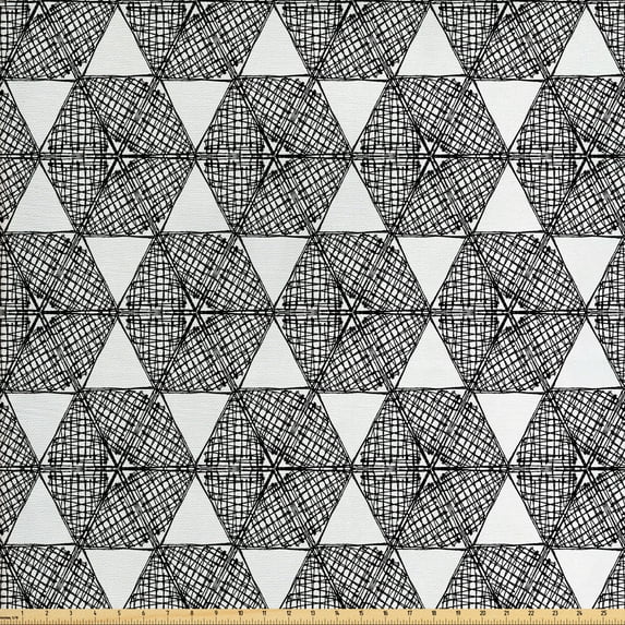 Ambesonne Black and White Fabric by the Yard Upholstery, Geometric Shape, 10 Yards, Black and White