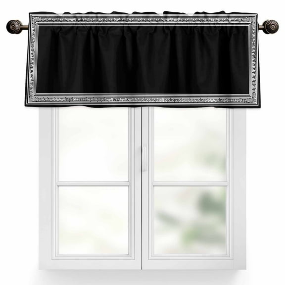 Black White Valances for Windows, 42 x 12in, Geometric Greek Key Bordered Abstract Art Rod Pocket Kitchen Valance Curtain Light Filtering Window Treatments for Living Room Bedroom, 1 Panel