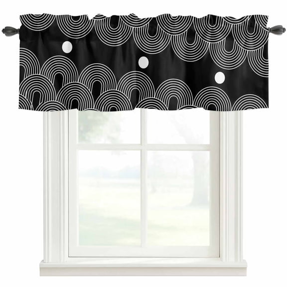 Black White Valances for Windows Abstract Line Boho Minimalist Arch Geometric Rod Pocket Curtain Valance Window Treatment Short Curtains for Kitchen Living Room, 42"x12"