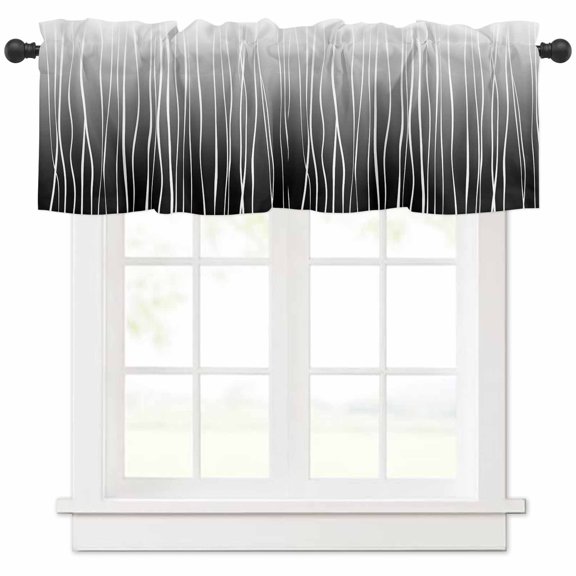 Black White Valances for Windows Farmhouse Kitchen Curtains Valances Rod Pocket Valance Curtains for Kitchen Windows Ombre Gradient Striped Minimalist Texture Window Valances for Bathroom 54"x18"