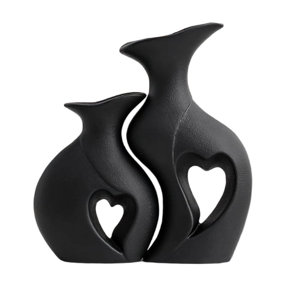 Black and White Vase Heart Shape Ceramic Vase Set of 2,Modern Boho Hollow Flower Vases,Nordic Decor,Decorative Vases for Room,Home Book Shelf,Fireplace,Table Decor