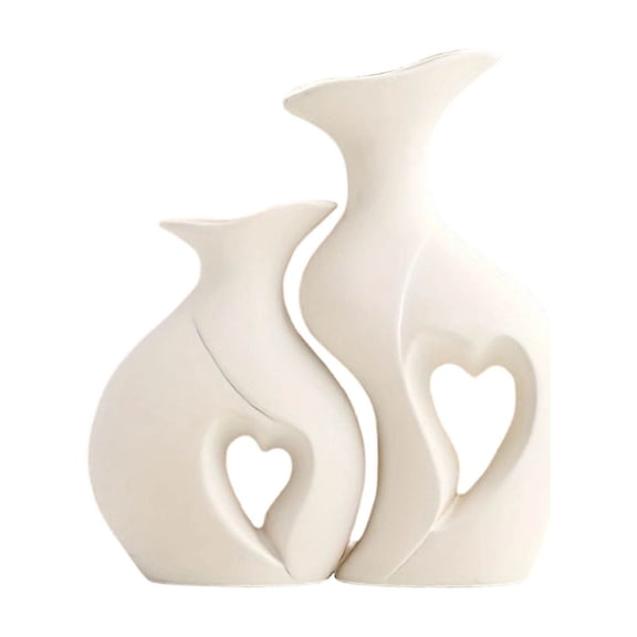 Black and White Vase Heart Shape Ceramic Vase Set of 2,Modern Boho Hollow Flower Vases,Nordic Decor,Decorative Vases for Room,Home Book Shelf,Fireplace,Table Decor