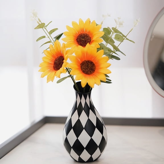 Black and White  Vase, Mid Century Modern Striped Small Vases for Flower&pampas Grass Centerpiece, Black White Checkered Vase for Dining Table Kitchen Tabletop Minimalist Decorative
