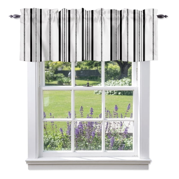Black White Vertical Stripes Valances for Windows, Modern Minimalist Geometric Clean Lines Valance Window Treatment Rod Pocket Short Curtains Valances for Kitchen Bathroom 42"W x 12"L