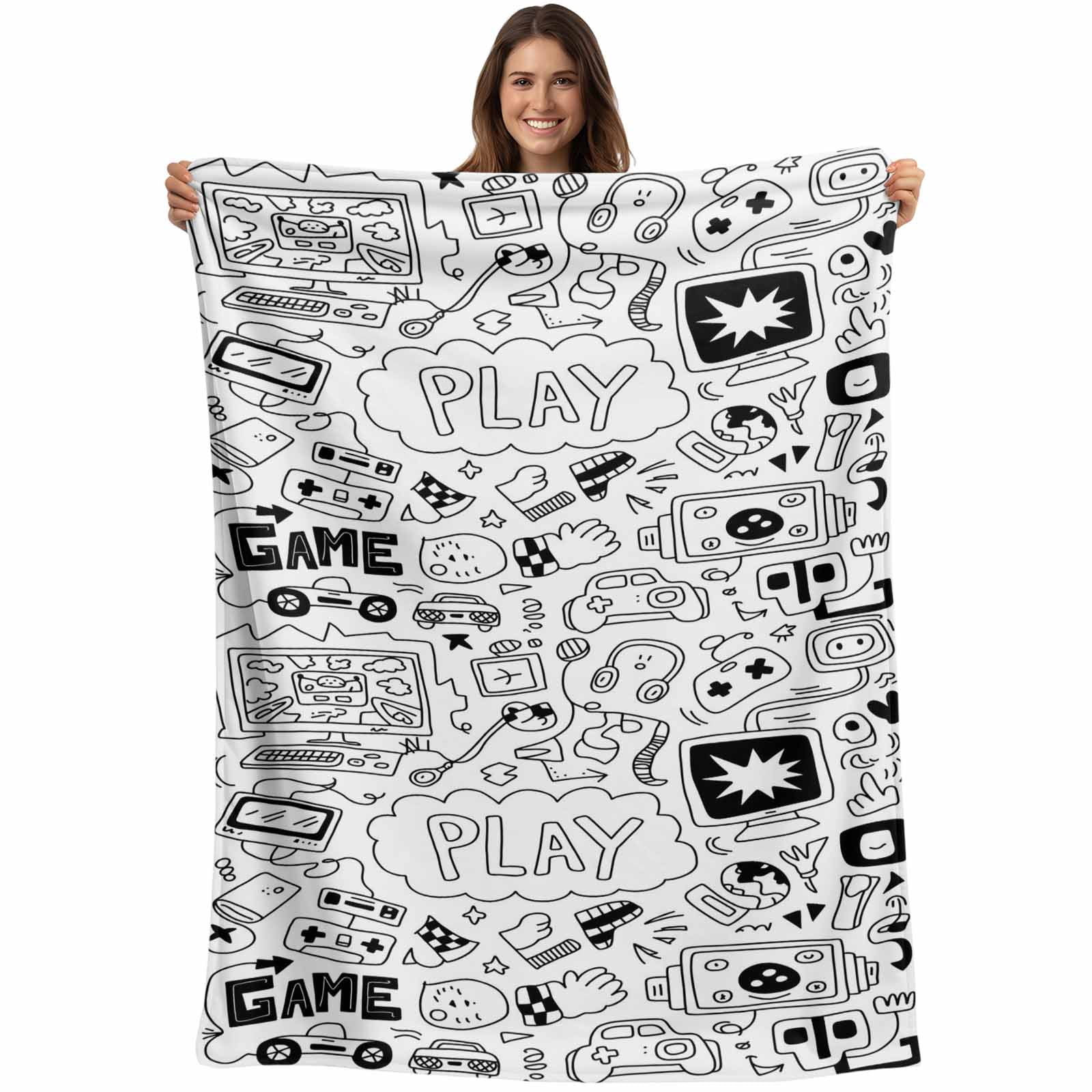 Black White Video Game Blanket Soft Cozy Warm Throw Blanket for Couch ...