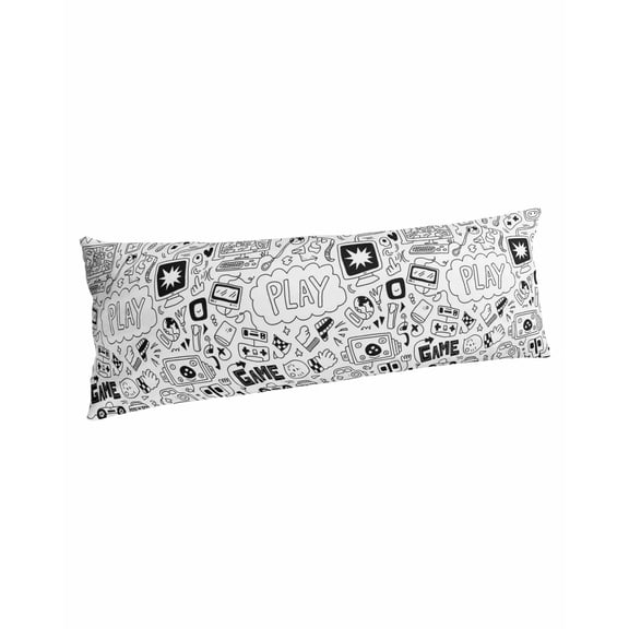 Black White Video Game Body Pillow Covers, Console Computer Gaming Sketch Style Soft Bed Throw Pillowcases Breathable Cooling Long Lumbar Body Pillow Sham Cover for Bed Sofa 20''x54''
