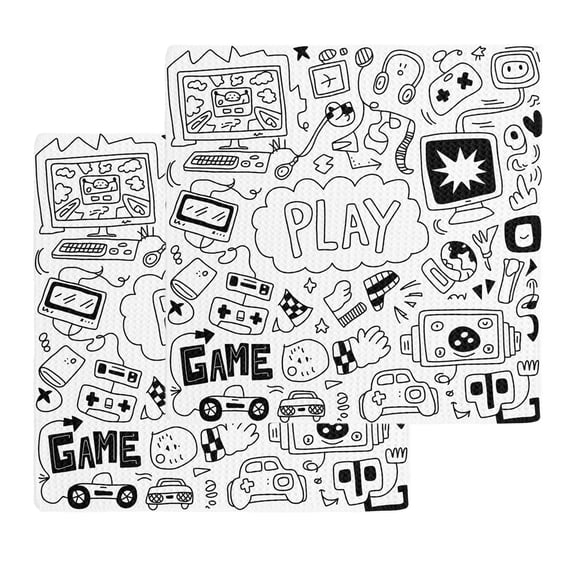 Black White Video Game Kitchen Dish Towels for Drying Dishes Set of 2, Console Computer Gaming Sketch Style Waffle Weave Microfiber Hand Tea Bathroom Towels Quick Dry & Absorbent Towel 12x12
