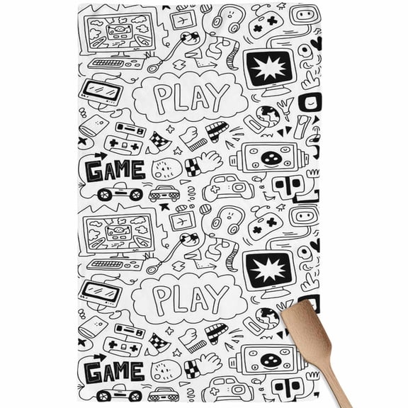 Black White Video Game Kitchen Towel Dish Cloths Set of 1, Microfiber Soft Kitchen Hand Towels, Console Computer Gaming Sketch Style Absorbent Quick Drying Dishcloths 18 x 28 Inches