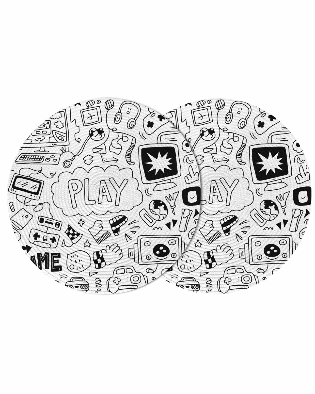 Computer Placemat Black White Video Game Round Placemats Set of 2 for Dinning Tables,Heat ...