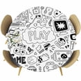 thumbnail image 1 of Black White Video Game Round Tablecloth, Fitted Table Cover with Elastic for 55"-60" Round Tables, Console Computer Gaming Sketch Style Table Cloth Outdoor Indoor Dinning Party Waterproof Tablecloths, 1 of 7
