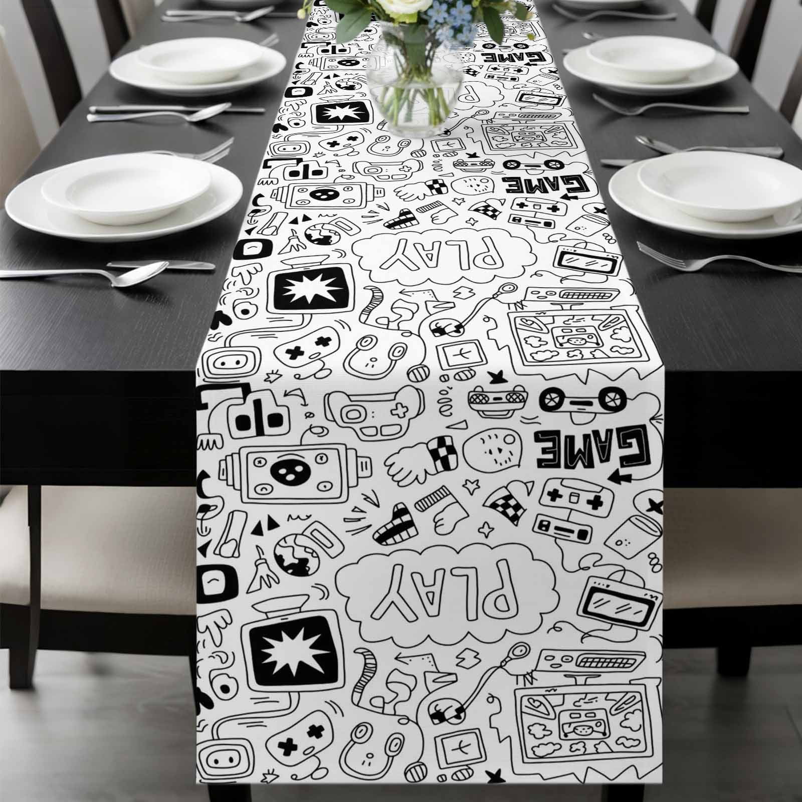 Black White Video Game Table Runner 72 Inches Long, Console Computer ...