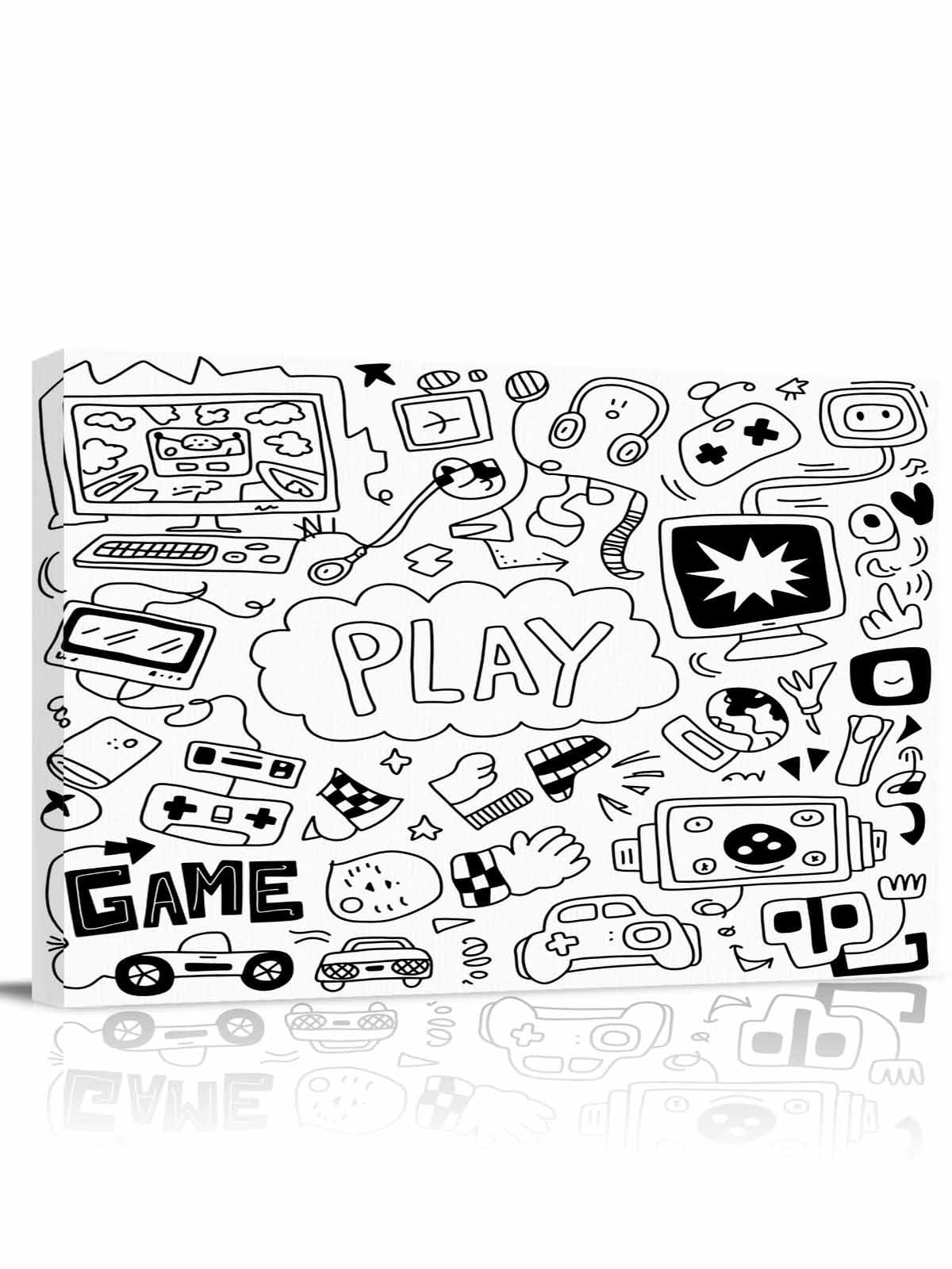 Black White Video Game Wall Art for Living Room,Canvas Picture Wall ...