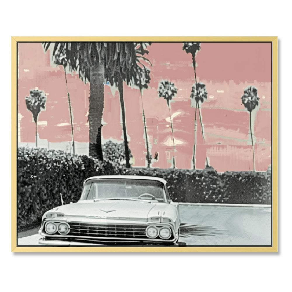 Vintage Black and White Framed Car Canvas Art