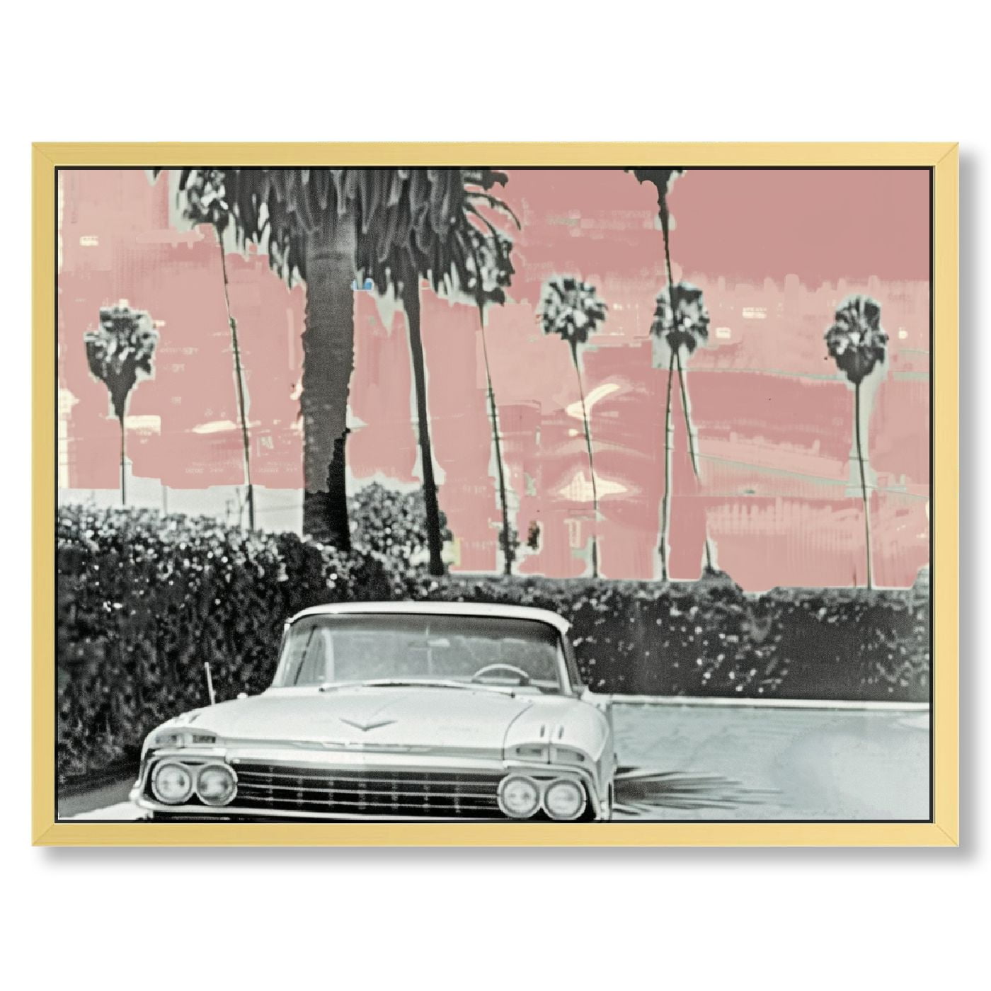 Vintage Black and White Framed Car Canvas Art